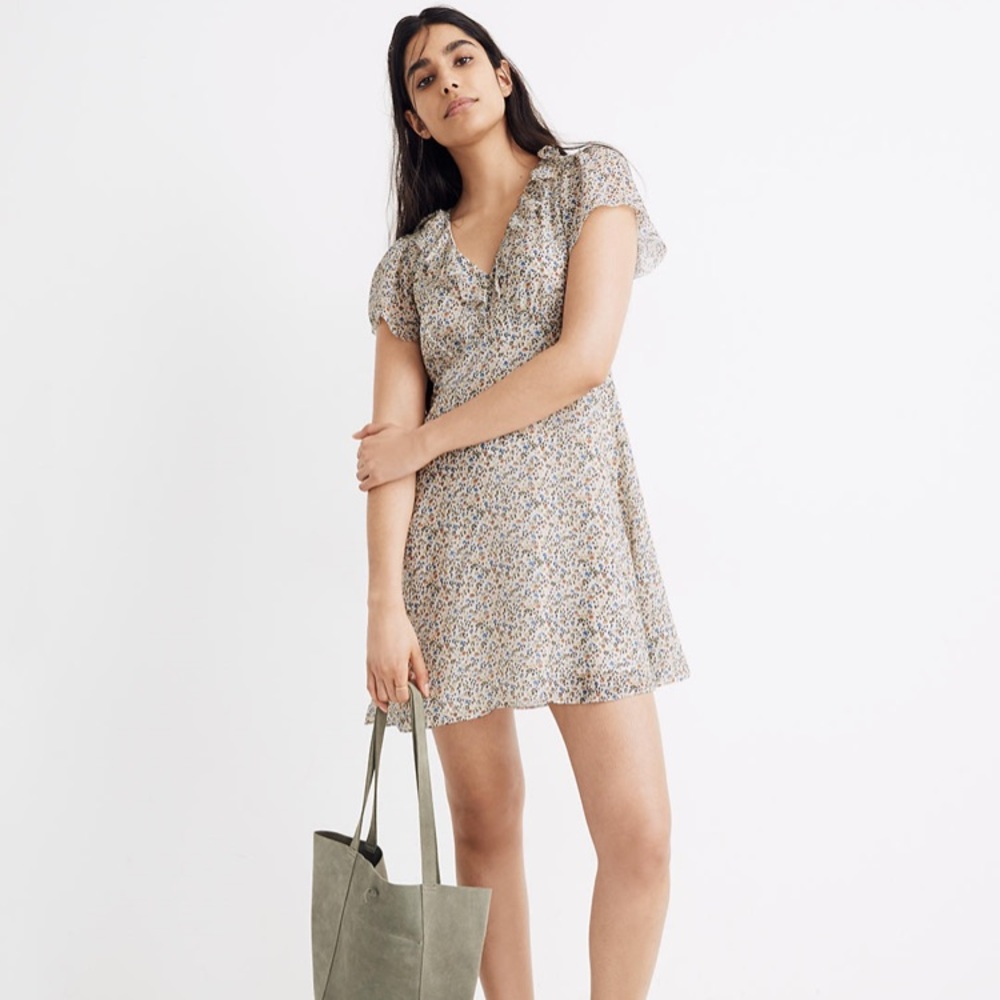 Silk Ruffle-Neck Mini Dress, 6